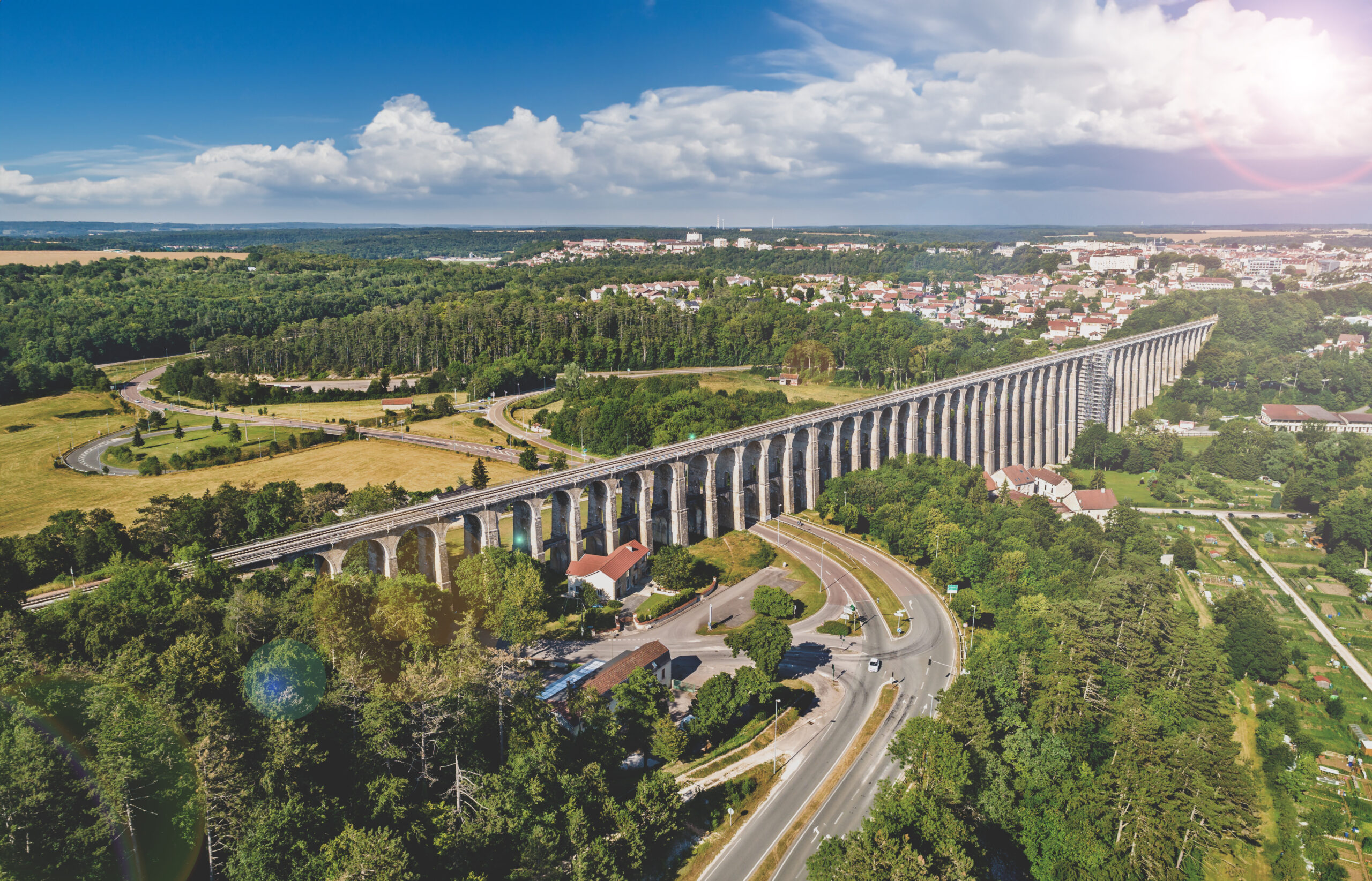 Aerial view of Chaumont Viaduct, a railway bridge in France Vue du Viaduc de Chaumont Haute-Marne departement de France